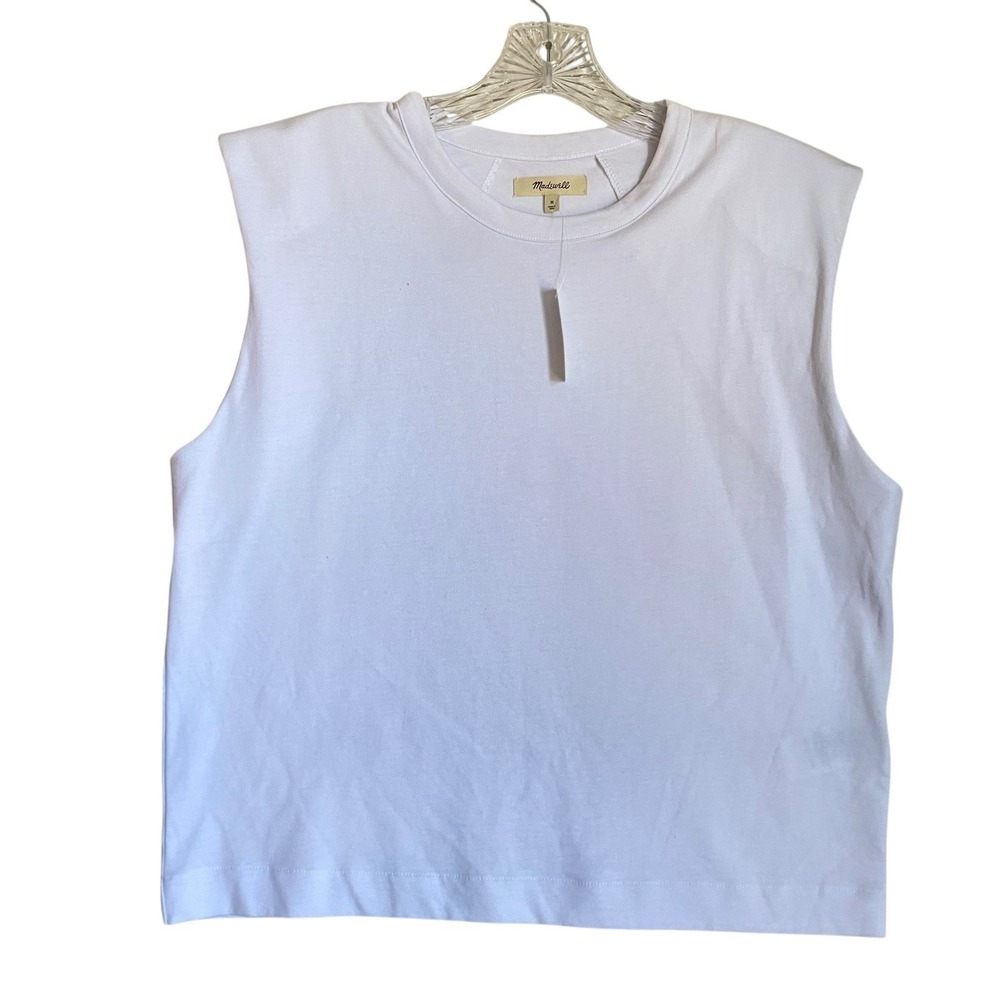Madewell Side Cinch Muscle Tee Women M White Crewneck Cap Sleeve Coastal $52